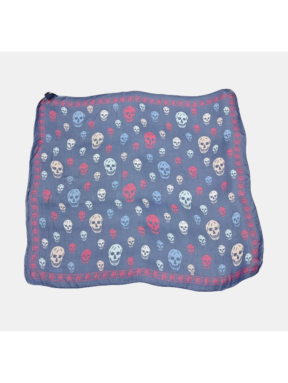 Alexander McQueen Skull Print Silk Scarf Blue Pink - Picture 2 of 4